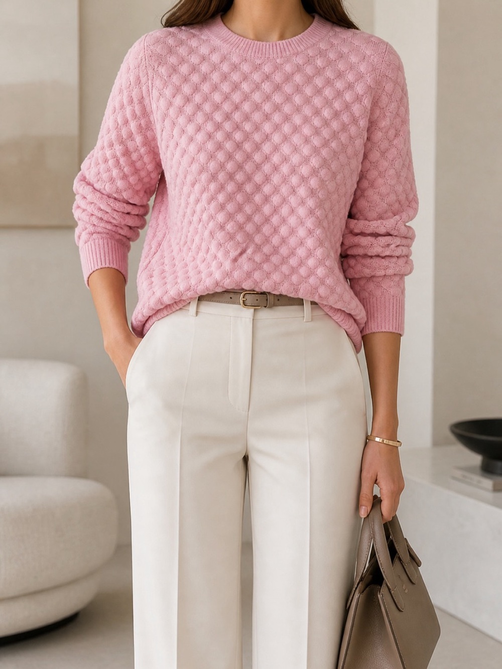 COS Soft Pink Textured Knit Women's Sweater